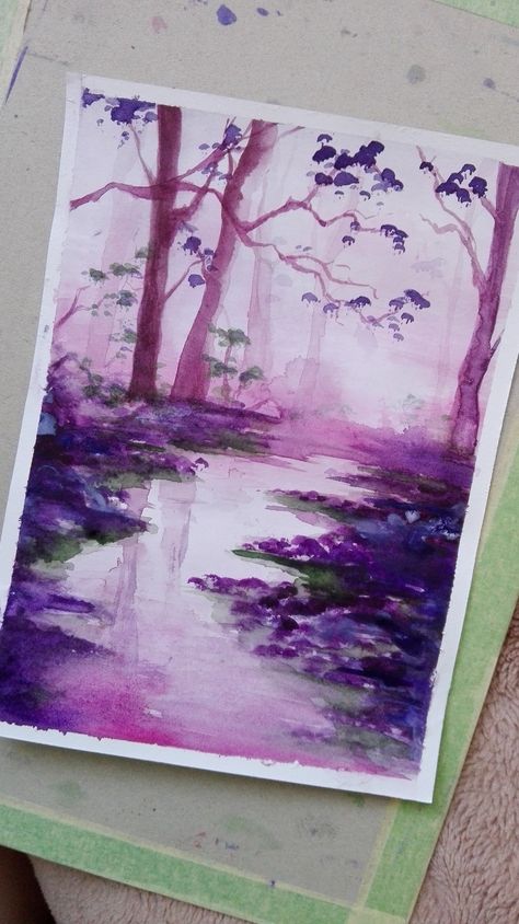 Purple Watercolor Landscape, Purple Paint, Purple Watercolor, Ink Art, Fantasy Landscape, Watercolor Landscape, Watercolor And Ink, Art Reference, Watercolor Paintings