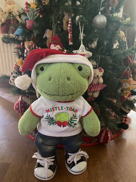 Build A Bear Frog Christmas, Green Frog Build A Bear, Build A Bear Frog Outfits, Build A Bear Aesthetic, Bab Frogs, Build A Bear Frog, Frog Plushie, Indie Decor, Build A Bear Outfits