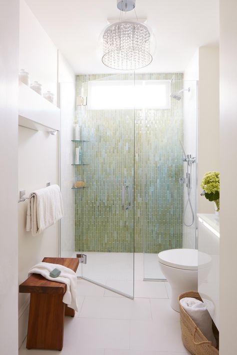 A bathroom design big on elegance, small on space - The Boston Globe Brown Tile Bathroom, Unique Bathroom Tiles, Minimalist Small Bathrooms, Small Bathroom Tiles, Eclectic Bathroom, Creative Bathroom, Shower Floor Tile, Bad Inspiration, Brown Bathroom