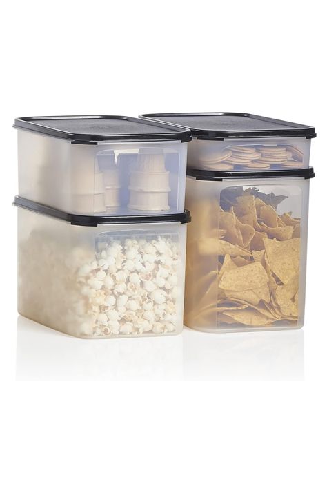 Tupperware Modular Mates, Kitchen Tupperware, Shallow Shelves, Tupperware Storage, Dry Food Storage, Clear Plastic Containers, Spice Containers, Kitchen Food Storage, Container Set