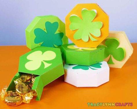 Shamrock Boxes You can Make - Free Cut Files - Tracy Lynn Crafts St Patricks Day Party, Diy Home Accessories, Scoring Tool, The Fold Line, Free Cut Files, Can Diy, Paper Hearts, Home Upgrades, Diy Shelves