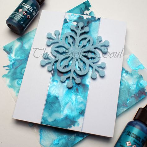 Ink Christmas Cards, Alcohol Ink Christmas, Kaisercraft Cards, Making Stamps, Die Cut Card, Alcohol Ink Crafts, Ink Crafts, Snowflake Cards, Christmas Challenge