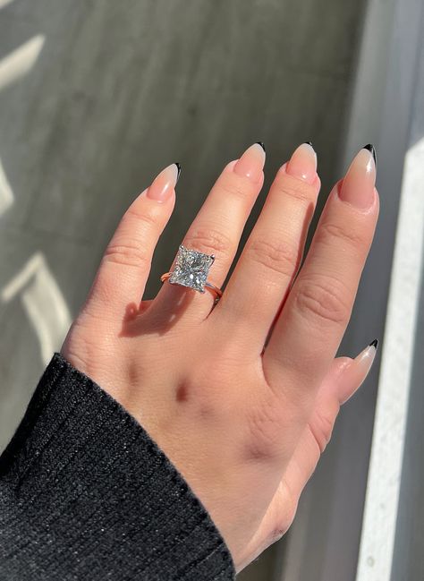 5.39 Princess Cut Natural Diamond Engagement Ring with Hidden Halo | Happy Jewelers Engagement Ring Hidden Halo, Minimalist Wedding Rings, Princess Diamond Ring, Square Diamond Rings, Ring Hidden Halo, Wedding Rings Princess Cut, Princess Cut Moissanite, Cz Rings Engagement, Princess Cut Rings