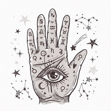 Witchy Illustration, Reading Tattoo, Magick Art, Illustration Styles, Eye Symbol, Energy Art, Palm Reading, Tarot Art, Art Png