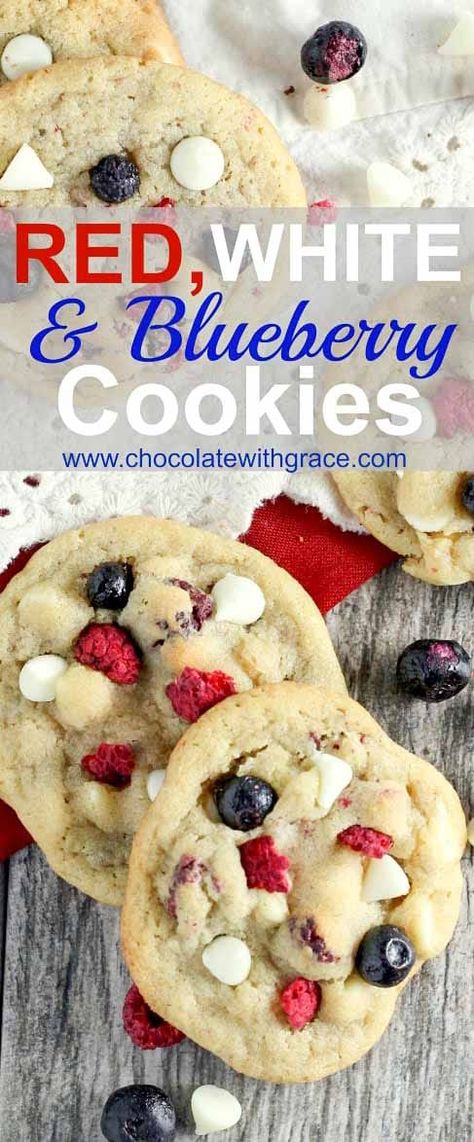 Red White And Blue Cookies, Homemade Chocolate Muffins, Fruit Sugar Cookies, Berry Cookies, Patriotic Treats, Blueberry Cheesecake Bars, Fruit Pizza Sugar Cookie, Blueberry Cookies, Patriotic Desserts