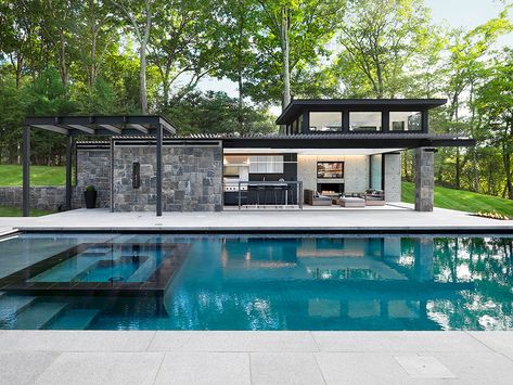 Pool House Design, Amazing Pools, Modern Pool House, Simple Pool, Pool House Designs, Pool House Plans, Best Modern House Design, Pool Cabana, Swim Pool