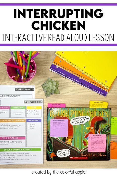 Interrupting Chicken Activities, Self Control Activities For Kids, Chicken Activities, Reading Engagement Strategies, Interrupting Chicken, Self Control Activities, Read Alouds Kindergarten, Interactive Read Aloud Lessons, Read Aloud Activities