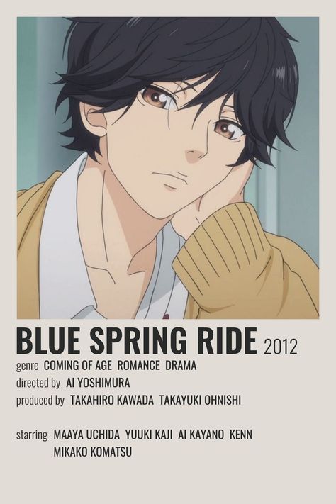 Anime Polaroid, Anime Cards, Blue Springs Ride, Collage Mural, Japanese Animated Movies, Anime Suggestions, Film Posters Minimalist, Animes To Watch, Poster Anime