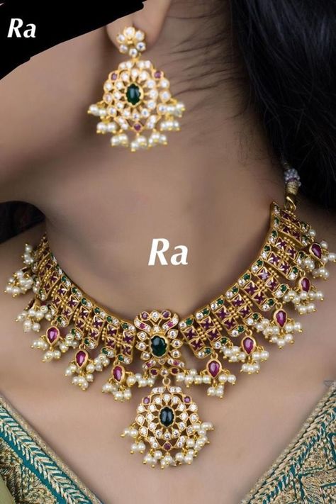 Stunning one gram gold necklace with guttapusalu hangings. Necklace with matching earrings. Price : 3800. 10 October 2019 Gold Jewellery With Price, One Gram Gold Necklace, One Gram Gold Jewellery, Ruby Necklace Designs, Gold Necklace Wedding, Ruby Bangles, Bridal Necklace Designs, Choker Necklace Designs, Circle Jewelry