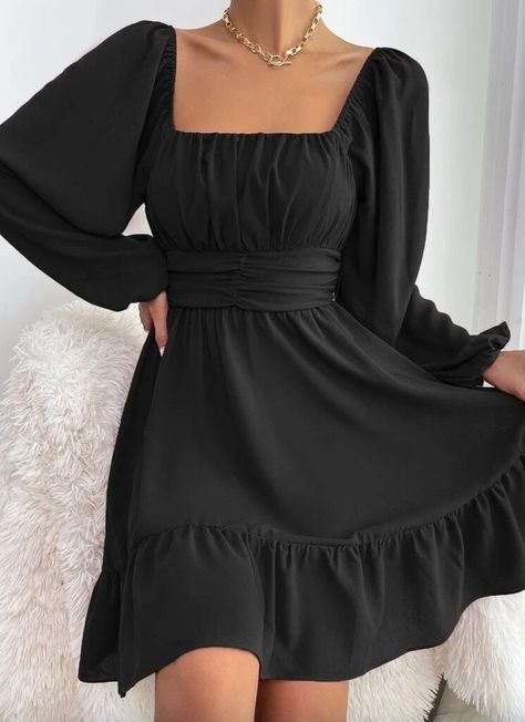 [Ad] Beautiful Dress With Square Neck And Long Lleeves Material: 100% Polyester #birthdaypartydressesforwomen Baddie Aesthetic, Women Bodycon Dress, Lantern Sleeve Dress, Dress Flowy, Ruched Top, New Chic, Birthday Party Dress, Ruffle Hem Dress, Knee Dress