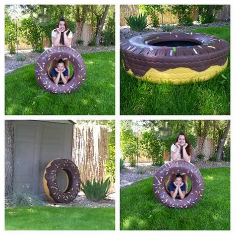 Hackleman's Happenings: Doughnut Tire Swing! Reuse Old Tires, Tire Swings, Tire Garden, Things Quotes, Tire Art, Frosting Colors, Car Part Furniture, Tire Swing, Creative Recipes