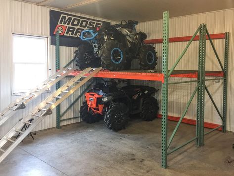 Nice Rack: How to Build An ATV Storage Mega-Rack Atv Storage, Garage Storage Ideas, Man Cave Basement, Barn Garage, Diy Garage Storage, Workshop Organization, Garage Storage Organization, Garage Shop, Garage Tools