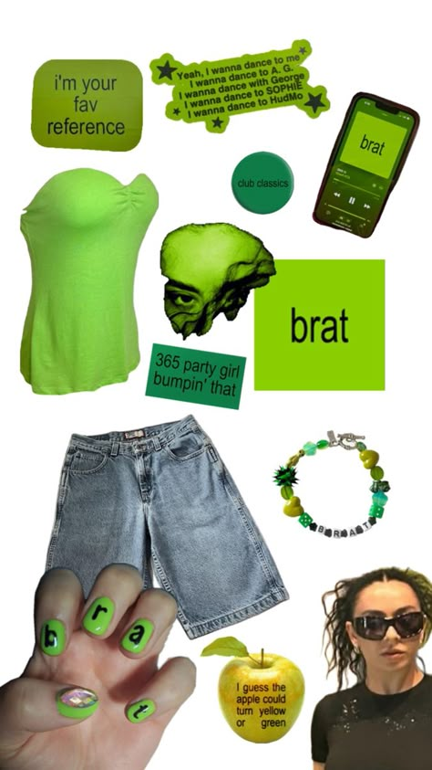 Brat outfit Charli XCX bumpin that outfit green chartreuse Brat Outfits, Lime Green Outfits, Tri Delt, Green Chartreuse, Clubbing Outfits, Brat Style, Concert Fits, Charli Xcx, Green Outfit