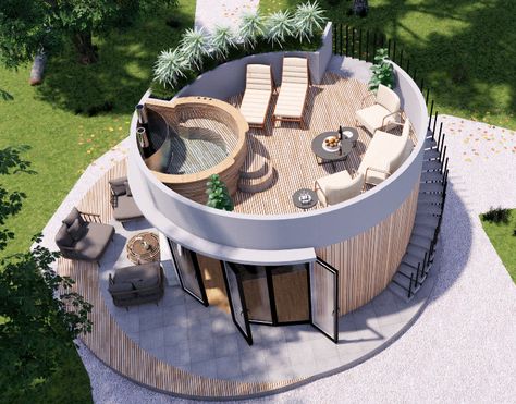 Design Case Mici, بيوت ملكية, Design Casa Piccola, Round House Plans, Koti Diy, Pod House, Dome House, Small Balcony Decor, Small Balcony Ideas