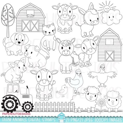 Sticker Zoo: Illustrated Clip Art Farm Animals Farmyard Animals, Tractor Barn, Invitations Card, Owl Photos, Baby Clip Art, Creative Craft, Kawaii Animals, Animal Clipart, Farm Yard