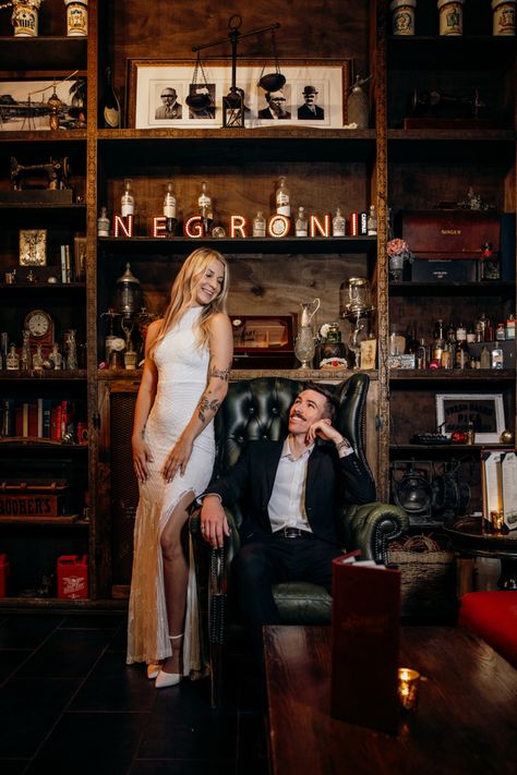 #speakeasy #bar #bartenderlife #bartender #engagementsession Speakeasy Couple Photoshoot, Vintage Bar Photoshoot, Moody Bar Engagement Photos, Speakeasy Photoshoot, Speakeasy Engagement Photos, Bar Photoshoot Ideas, Bar Photoshoot, Moody Photoshoot, Group Shoot