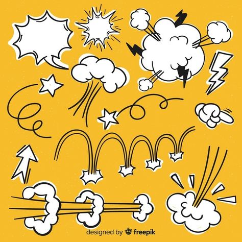 Comic Symbols, Comic Elements, Cloud Cartoon, Cartoon Elements, Alfabet Font, Illustration Comic, Cartoon Style Drawing, Cartoon Clouds, All In