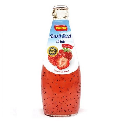 WANA Basil Seed Drink With Strawberry Flavor in Glass Bottle 290ml #basilseeddrink  #vietnambeveragefactory  #wholesaler Basil Seed Drink, Strawberry Drink, Healthy Soda, Orange Drinks, Basil Seeds, Sparkling Drinks, Grocery Foods, Natural Drinks, Healthy Shopping