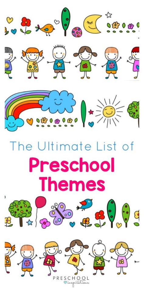 Get a list of preschool themes for teaching, lesson plans, curriculum, and learning activities Preschool Lesson Plans Themes, Preschool Classroom Themes, Daycare Themes, Toddler Themes, Toddler Curriculum, Toddler Lessons, Teaching Themes, Lesson Plans For Toddlers, Preschool Planning