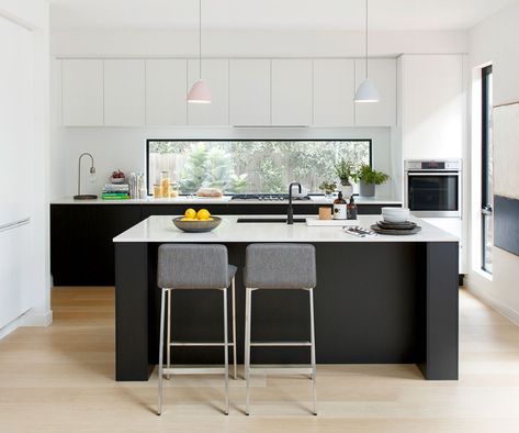 Window In Kitchen Above Sink, Kitchen Windows Above Sink Ideas, Kitchen Windows Above Sink, Window Above Kitchen Sink, Window In Kitchen, Above Kitchen Sink, Kitchens Modern, Kitchen Window Design, Black White Kitchen