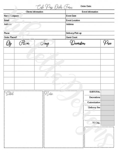 Free Custom Cake Pop Order Form Bakery Order Form Printable Order Form  Etsy  Sample Bakery Order Form, Cake Order Forms, Custom Cake Pops, Order Form Template, Form Template, Bakery Business, School Fundraisers, Invoice Template, Custom Cake