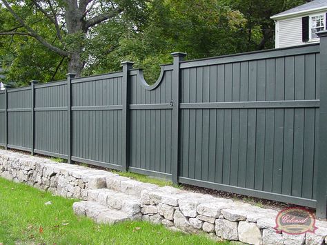 fence: I deserve a beautiful fence. My dogs need to stay in my yard. With a new fence we'll have privacy. Colonial Fence, Grey Fence, Fence Paint Colours, Best Paint For Wood, Paint For Wood, Grey Fences, Vinyl Fences, Wood Fences, Fence Wood