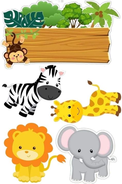 Animal Topper Cake, Topper Zoo Animal, Safari Cake Topper Printable Free, Topper Animals Safari, Jungle Theme Cake Topper Printable, Safari Theme Cake Topper Printable, Jungle Cake Topper Printable, Anniversaire Theme Jungle, Safari Cake Topper Printable