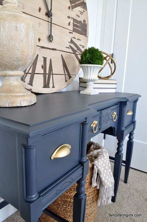 Using Navy Blue in Home Decor, pantone sailor blue, navy blue console table Blue Console Table, Blue Furniture, Funky Home Decor, Blue Home Decor, Lounge Decor, Refurbished Furniture, Retro Home Decor, Paint Furniture, Redo Furniture