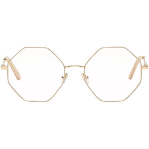 Chloé Gold and Beige Hexagon Glasses (2 540 SEK) ❤ liked on Polyvore featuring accessories, eyewear, eyeglasses, glasses, sunglasses, acc, gold, gold glasses, chloe eyeglasses and transparent glasses Chloe Eyeglasses, Hexagon Glasses, Chloe Glasses, Transparent Eyeglasses, Glasses For Face Shape, Glasses Frames Trendy, Gold Eyeglasses, Chic Glasses, Mens Sunglasses Fashion