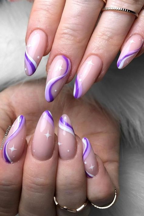 Purple Nail Designs: | Swirl Nail Design| Cute purple nails acrylic, purple nails ideas, purple nails aesthetic, purple nail art designs, purple nail designs simple, purple nail designs acrylic, abstract nails and a lot more in this post. #purplenails #purplenailsdesigns #acrylicnaildesigns #abstractnails #swirlnails Purple Nail Art Designs, Natural Nail Art, Purple Nail Art, Lilac Nails, Purple Acrylic Nails, Purple Nail Designs, Lavender Nails, Homecoming Nails Acrylic, Purple Nail