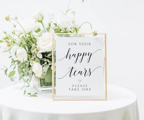 For Your Happy Tears Sign Template Wedding Tissues Sign | Etsy Bosnia and Herzegovina For Your Happy Tears, Wedding Tissues, Polaroid Wedding, Gift Table Signs, Printable Wedding Sign, Client Appreciation, Photo Guest Book, Bridal Shower Welcome Sign, Favors Sign