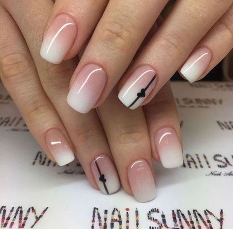 February Nails French Tips, Subtle Heart Nails, Nail Design Long, Nails Timeless, Beach Nails Art, Daring Diva, Short Square Nail, Designed Nails, Long Coffin Nails