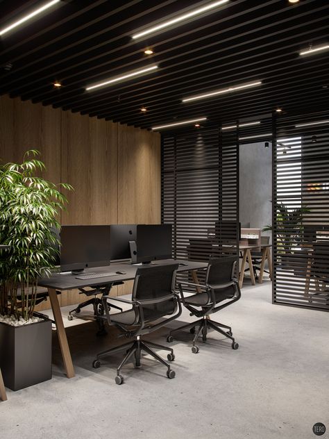 Modern Office Design Inspiration, Office Ceiling, Small Office Design, Company Office, Industrial Office Design, Office Design Inspiration, Modern Office Space, Office Interior Design Modern, Modern Office Interiors