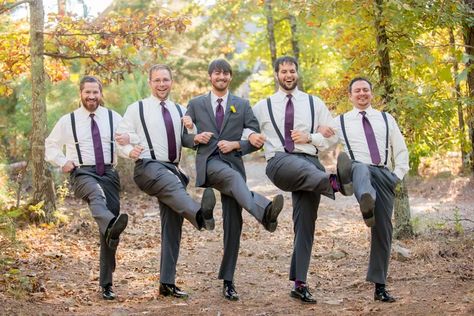 Casual Charcoal and Plum Groomsmen Suits Groomsmen Attire Purple, Groomsmen Attire Grey, Purple Groomsmen, Groomsmen Colours, Groomsmen Poses, Groomsmen Ideas, Purple Wedding Decorations, Wedding Groomsmen Attire, Groomsmen Grey