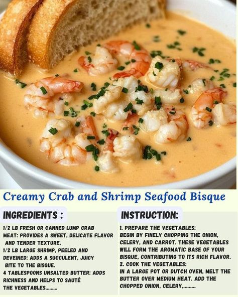 Emma's delicious recipes - Easy Recipes Crab And Shrimp Bisque, Seafood Mix Recipes, Crab And Shrimp Seafood Bisque, Shrimp Bisque, Crab And Shrimp, Seafood Bisque, Seafood Mix, Creamy Crab, Crab And Lobster