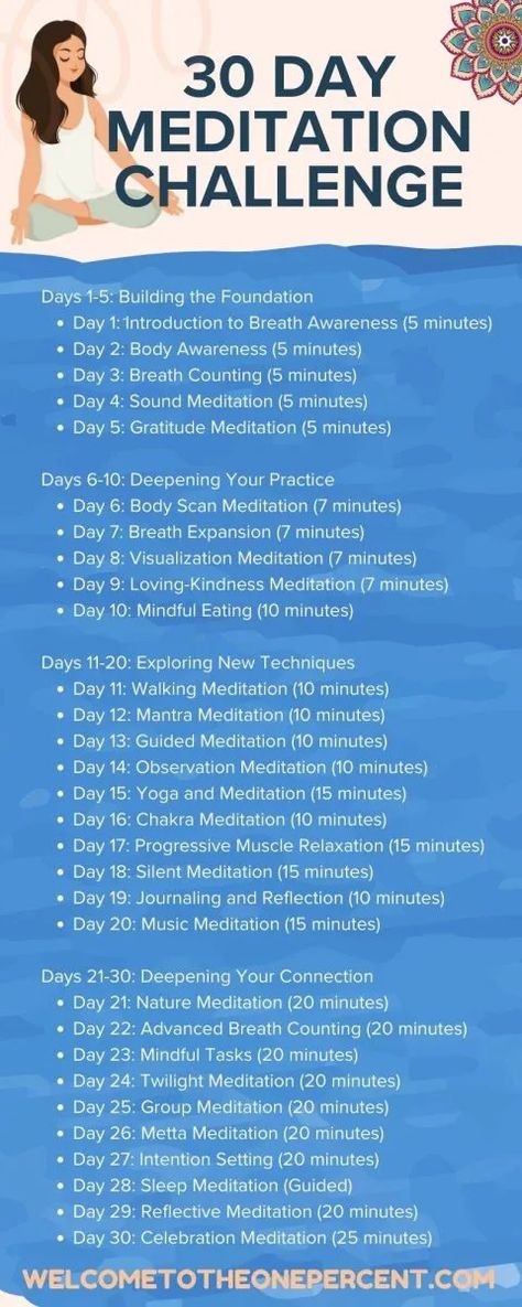 30 Days Meditation Challenge, How To Meditation For Beginners, 21 Day Meditation Challenge, Meditation Challenge 30 Day, How To Meditate For Beginners, How To Do Meditation, Mindfulness Meditation Exercises, Meditation Challenge, How To Start Meditating