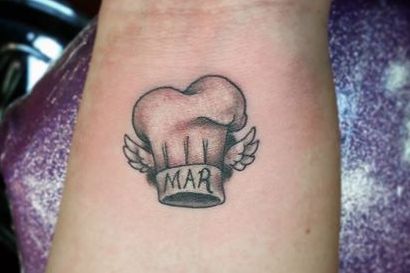 Chef hat tattoo in memory of a Dad. I might do something similar. Chef Hat Tattoo, Tattoo In Memory, Hat Tattoo, Dropkick Murphys, Angel Wings Tattoo, Memorial Tattoo, Chef Hat, Wings Tattoo, Chefs Hat