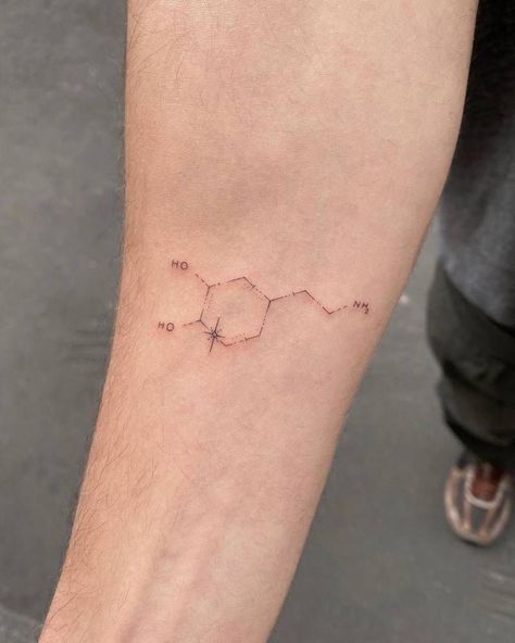 Chemical Tattoo, Dopamine Tattoo, Serotonin Tattoo, Just Breathe Tattoo, Chemistry Tattoo, Molecule Tattoo, Brain Tattoo, Geniale Tattoos, Arm Band Tattoo