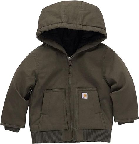 Amazon.com: Carhartt Baby Boy's Insulated Hooded Canvas Zip-Up Jacket, Olive Green: Clothing, Shoes & Jewelry Carhartt Baby Boy, Disney Baby Clothes, Boys Fleece, Knit Sleeve, Boys Coat, Carhartt Mens, Kids Branding, Kids Jacket, Baby Boy Outfits