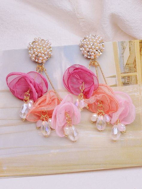 Pink Vacation, Tassels Designs, Flower Jewelry Designs, Diy Jewelry Set, Diy Earrings Easy, Diy Fabric Jewellery, Pearl Work, Fabric Jewellery, Pretty Jewelry Necklaces