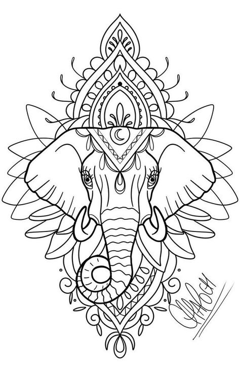 Elephant Tattoo Stencil, Animal Stencils, Coloring Animals, Family Sketch, Mandala Drawings, Arm Sleeve Tattoos For Women, American Traditional Tattoo Ideas, Traditional Tattoo Ideas, Armband Tattoos