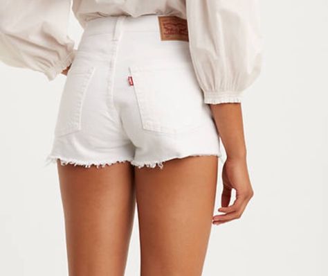 Levi 501 Shorts, Vintage Levi Shorts, At Sign, Blue Mom Jeans, Mid Rise Denim Shorts, Levi Jean Shorts, White Jean Shorts, White Denim Shorts, Cutoff Shorts