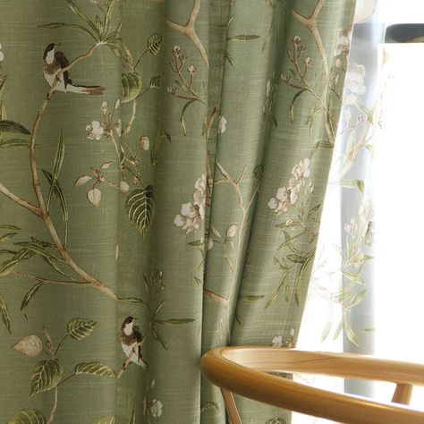 Retro Style Bedroom, Curtain Kitchen, Green Drapes, Patio Door Curtains, Blackout Panels, Curtain Length, Green Curtains, Blue Curtains, Bird Theme