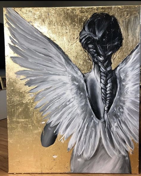 Woman With Wings Art, Fall Canvas Painting, Gold Art Painting, Christmas Paintings On Canvas, Canvas For Beginners, Texture Painting On Canvas, Diy Canvas Wall Art, Canvas Drawings, Easy Canvas Painting