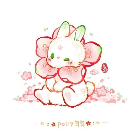 Rabbit With Flowers Drawing, Procreate Kawaii, Kawaii Flower, Bunny Flower, Arte Doodle, Desain Buklet, Cocoppa Wallpaper, Bunny Drawing, Rabbit Rabbit