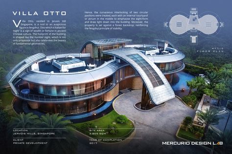 Project: Villa Otto | Location: Singapore | Architecture: Mercurio Design Lab | #VillaOtto #Singapore #lamborghini #luxurysportscar #starship #avantgarde #ultramodern #contemporary #luxuryliving #awardwinning #mercuriodesignlab #MDL #architecturaldesign #italiandesign Futuristic House Exterior, Futuristic House Design, Futuristic Mansion, Futuristic Home Design, Singapore Architecture, Arched Cabin, Futuristic House, Forest Backdrop, Number Eight