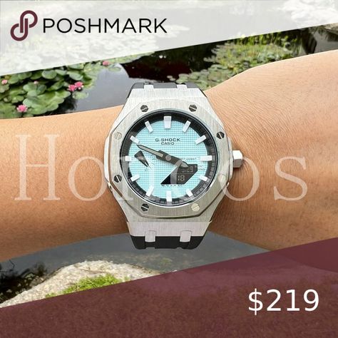 Custom Made Casioak Watch GA2100-1A1 Tiffany Blue Waffle Dial Silver Case Casio G Shock, Ring Color, Store Display, Custom Case, Tiffany Blue, White Dial, G Shock, Watch It, Ice Blue