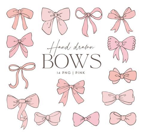 Bow clip art, Pink Bows, Hand drawn bow clip art, Ribbon Clip Art, baby girl, ribbon graphic, scrapbooking, commercial use Bow Drawing, Ribbon Clip, Bow Clipart, Pink Bows, Bow Clip, Arte Inspo, Art Pink, Bow Clips, Tattoos With Meaning