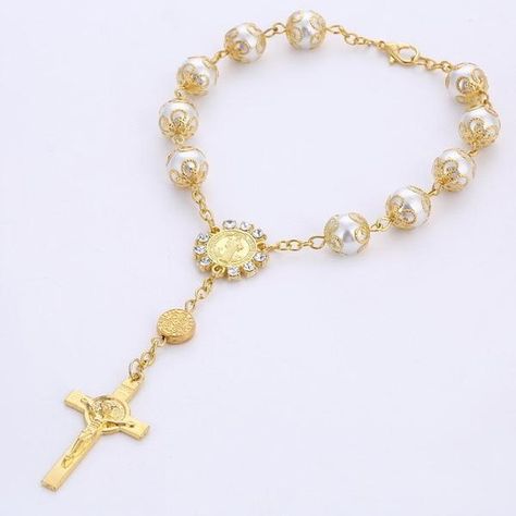 10pcs Top Quality Catholic Rosary Necklace Glass Pearl Beads Decade Ro – jewlore Catholic Communion, Communion Cups, Religious Ornaments, Cross Rosary, Bead Rosary, Faith Bracelet, Bracelet Bead, Rosary Bracelet, Beaded Cross