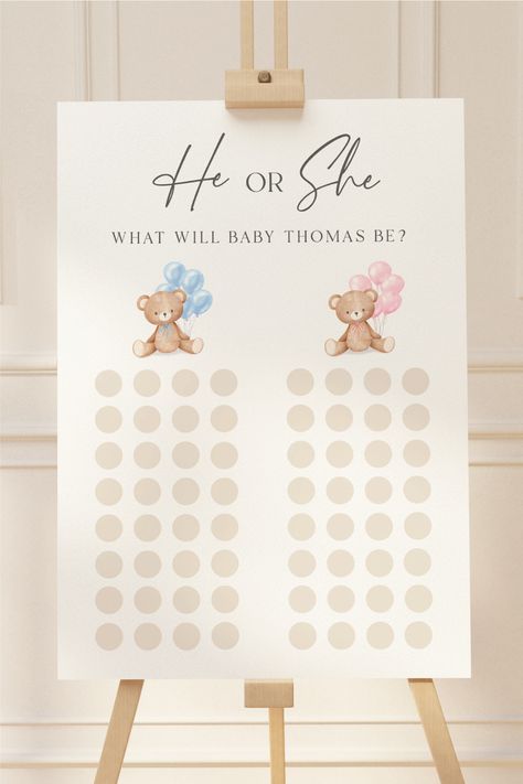 He or She What Will Baby Be Boho Design Edit and print this engaging Gender Reveal game instantly!
He or She What Will Baby Be? 
Gender reveal game you can edit and print instantly! Bear with pink and blue balloons.


#etsy #hellorosepaperie #genderrevealideas #uniquegenderreveals #bohogenderreveal #heorshewhatwillbabybe #heorshegenderrevealgame #genderrevealsign #genderrevealgame #genderrevealparty #genderrevealideasforparty #genderrevealdecorations #genderrevealthemes Gender Reveal Board, Gender Reveal Activities, Gender Guessing, Ducky Baby Showers, Gender Reveal Signs, Gender Reveal Unique, Gender Reveal Games, Gender Reveal Themes, Design Edit